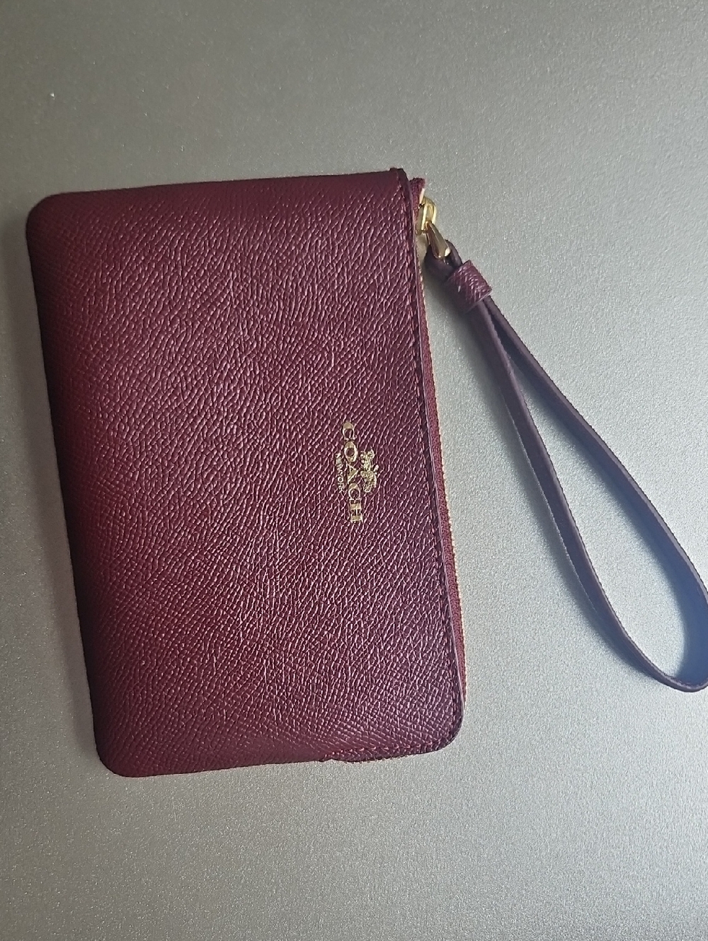 Coach Burgundy Leather Wristlet with Gold Logo